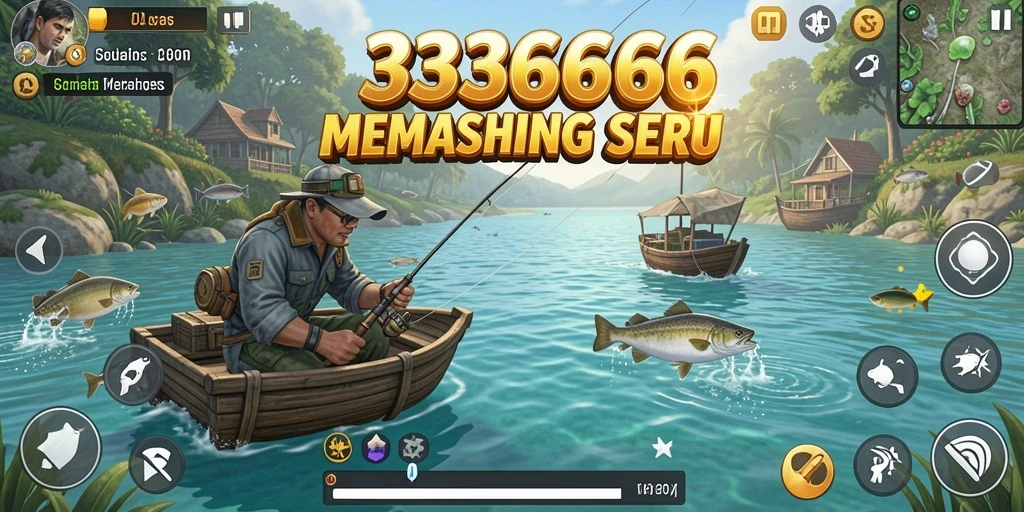 Tampilan gameplay <strong>333666</strong> yang menakjubkan saat memancing di lokasi indah.
