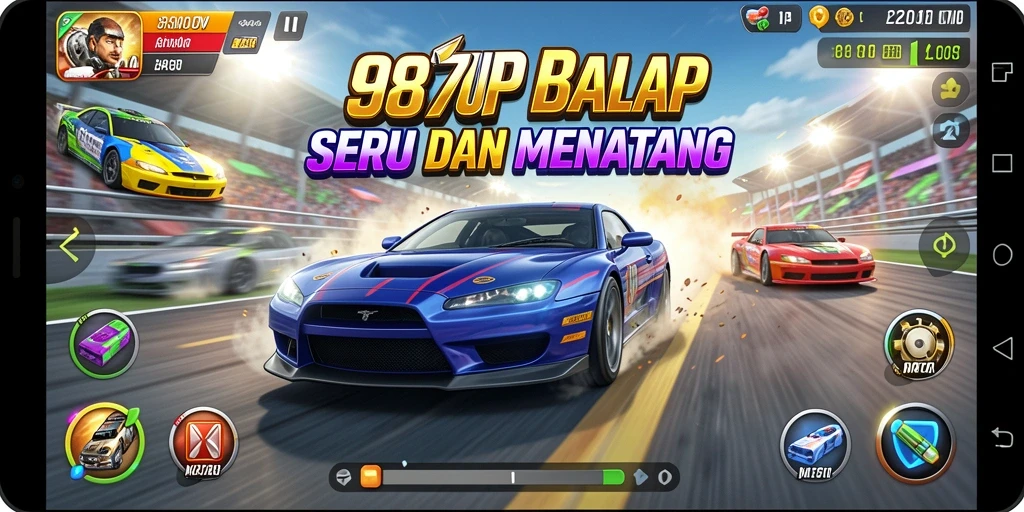 Tampilan gameplay balap yang mendebarkan dan penuh aksi.