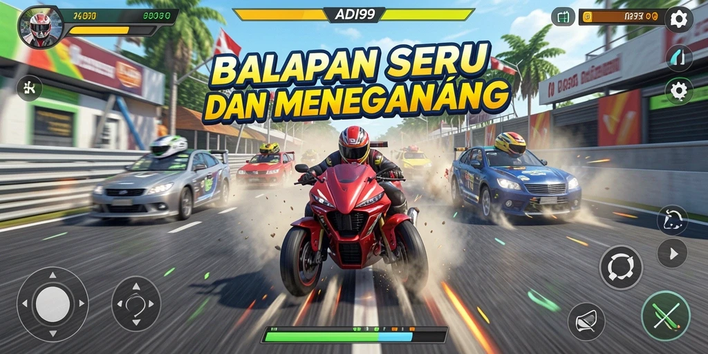 Tangkapan layar gameplay balapan yang mendebarkan dari ADI99.