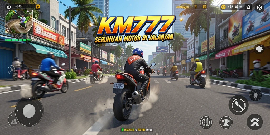 Screenshot gameplay KM777 yang menegangkan saat balapan motor.