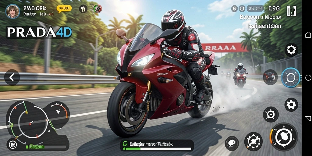 Tampilan gameplay PRADA4D yang menegangkan saat balapan motor.