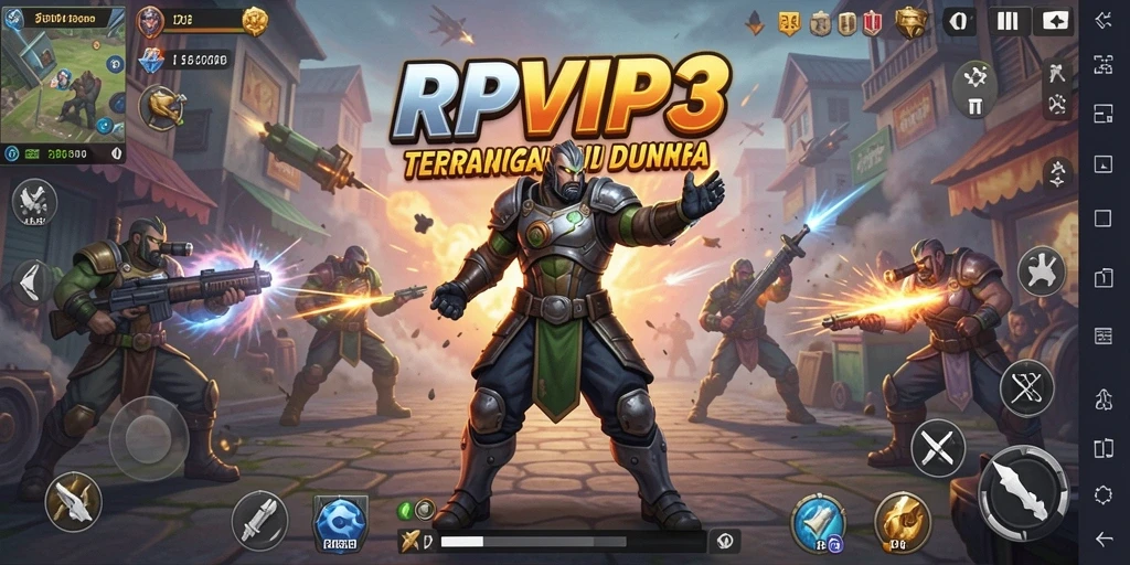 Screenshot RPVIP3 menampilkan pertarungan epik antara karakter yang berbeda.