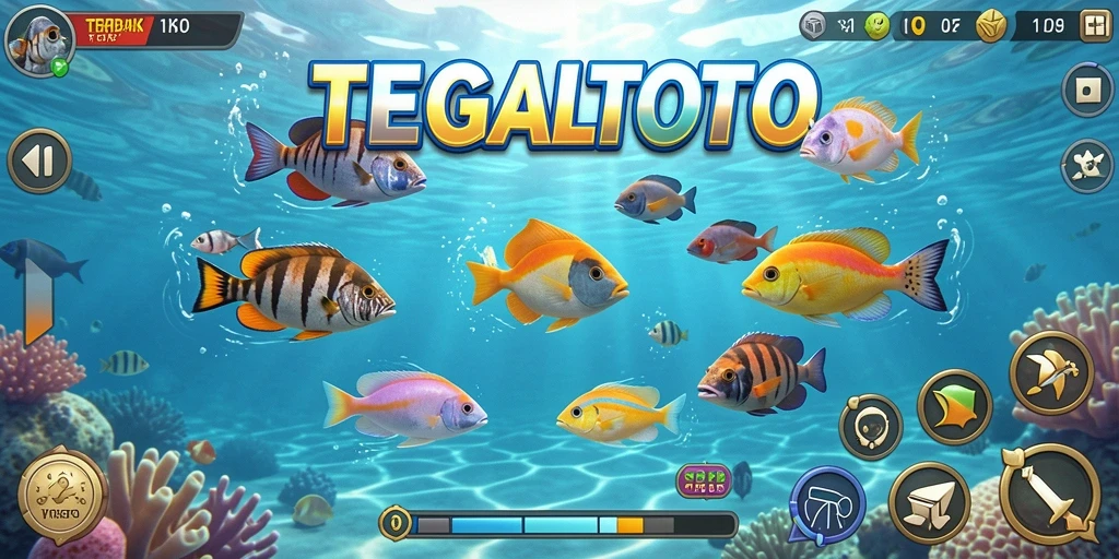 Screenshot utama TEGALTOTO menampilkan aksi menembak ikan yang seru.