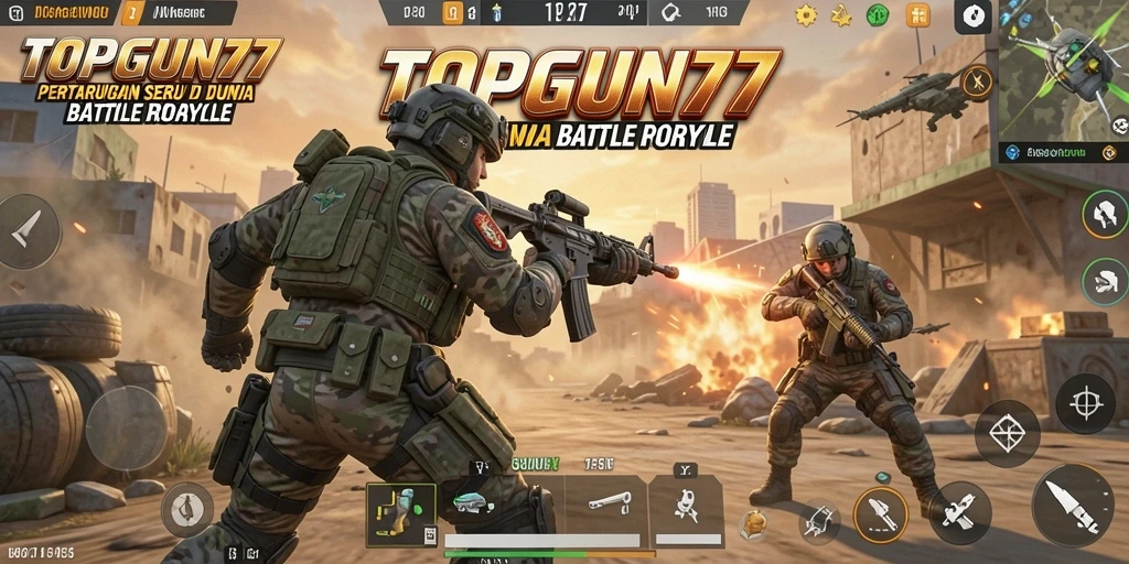 Gameplay seru dan menegangkan di TOPGUN77 Battle Royale.